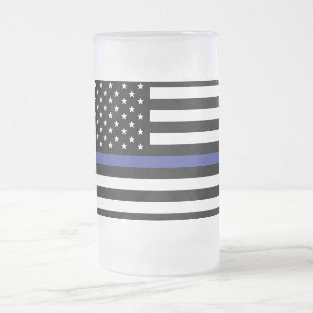 Thin Blue Line - American Flag Frosted Glass Beer Mug (Center)