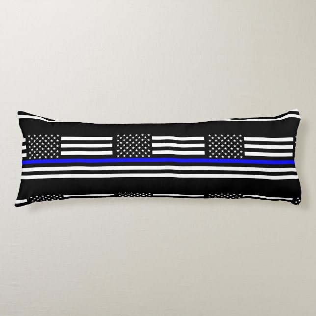 Thin Blue Line American Flag Graphic Decor Body Pillow (Front)