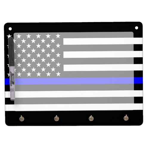 Thin Blue Line American Flag Graphic Decor Dry Erase Board With Keychain Holder