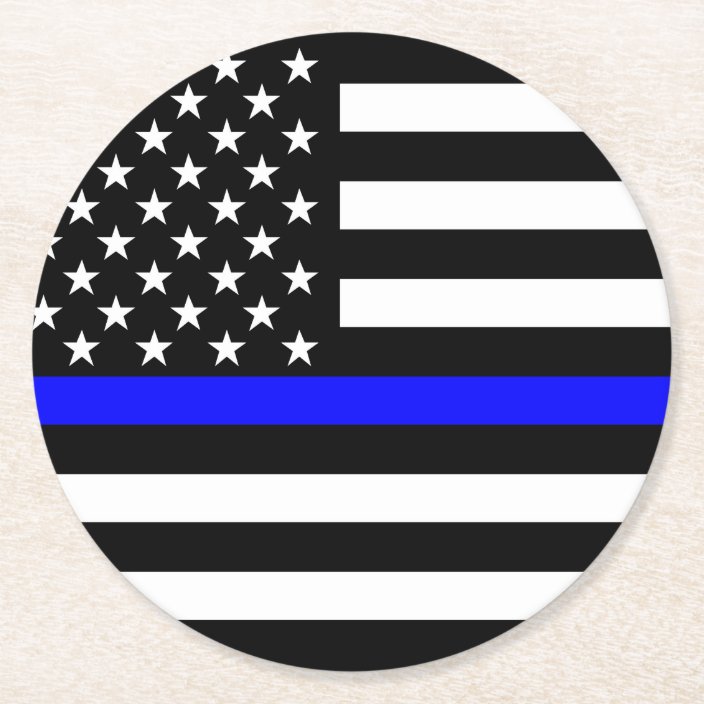 Thin Blue Line American Flag Graphic Decor Round Paper Coaster