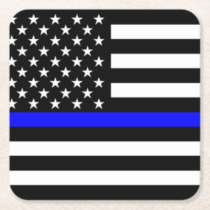 Thin Blue Line American Flag Graphic Decor Square Paper Coaster