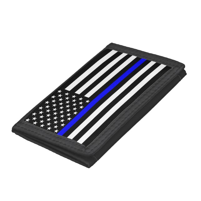 Thin Blue Line American Flag Graphic Decor Tri-fold Wallet (Bottom)