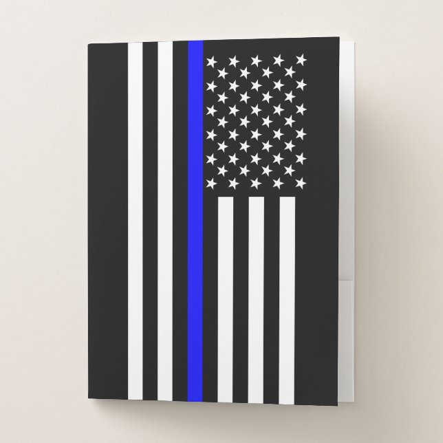 Thin Blue Line American Flag graphic on a Pocket Folder (Front)
