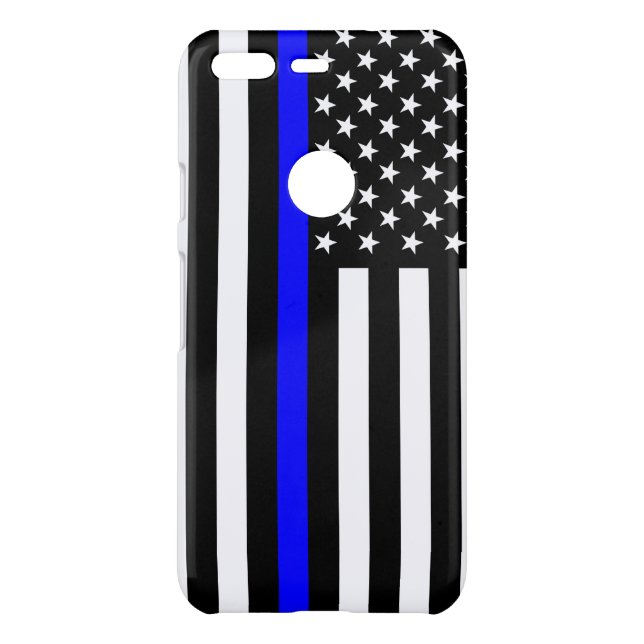 Thin Blue Line American Flag graphic on a Uncommon Google Pixel Case (Back)