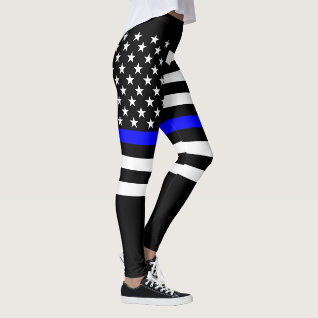 Thin Blue Line American Flag graphic on Leggings (Right)
