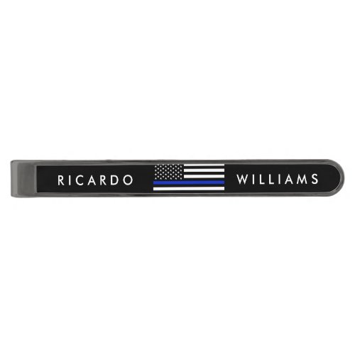 Thin Blue Line American Flag Gunmetal Finish Tie Clip