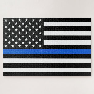 Thin Blue Line American Flag Jigsaw Puzzle
