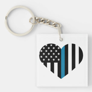 Thin Blue Line American Flag Keychain