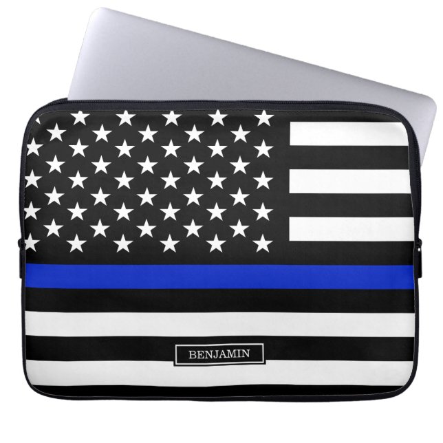 Thin Blue Line American Flag Laptop Sleeve (Front)