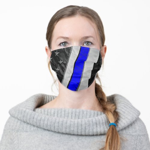 Thin Blue Line American Flag Law Enforcement Adult Cloth Face Mask