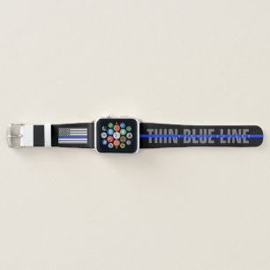 Thin Blue Line American flag law enforcement black Apple Watch Band
