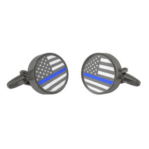 Thin Blue Line American flag law enforcement black Cufflinks