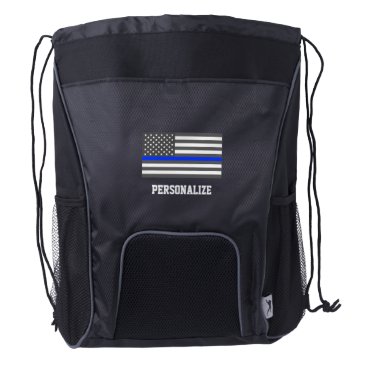 Thin Blue Line American flag law enforcement Drawstring Backpack