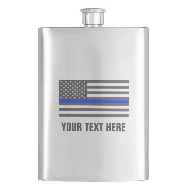 Thin blue line american flag law enforcement drink flask (Front)