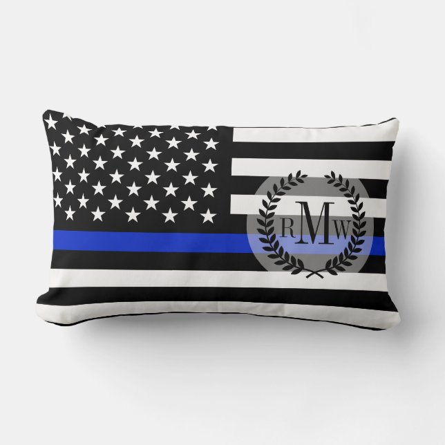 Thin Blue Line American Flag Lumbar Pillow (Front)