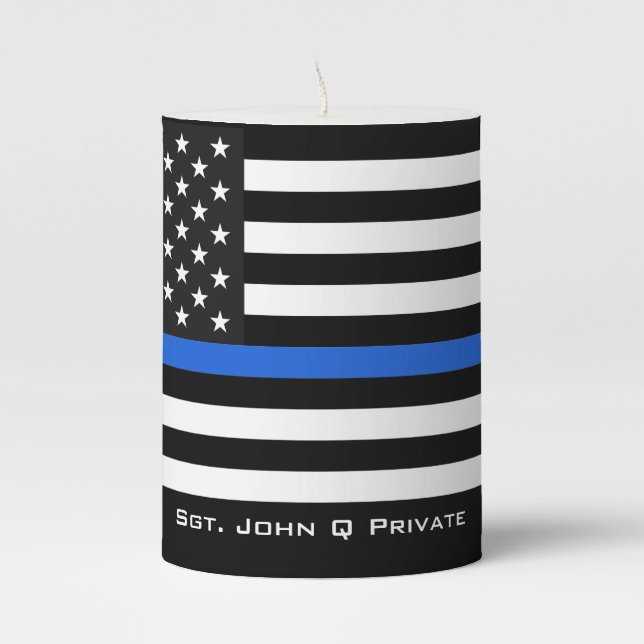 Thin Blue Line American Flag Memorial Pillar Candle (Front)