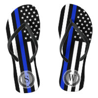 Thin Blue Line American Flag Monogram Flip Flops