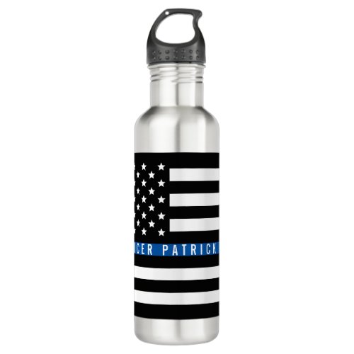 Thin Blue Line American Flag Monogram Stainless Steel Water Bottle
