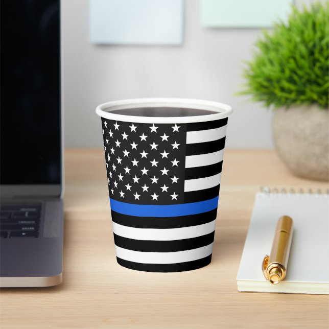 Thin Blue Line American Flag Paper Cups (Insitu)