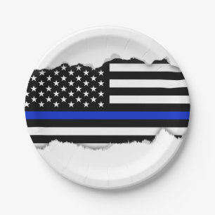 Thin Blue Line American Flag Paper Plates