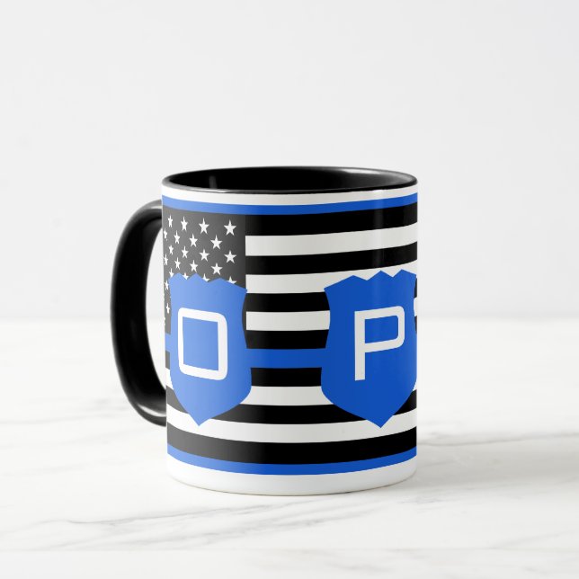 Thin Blue Line American Flag PD Custom Mug (Front Left)