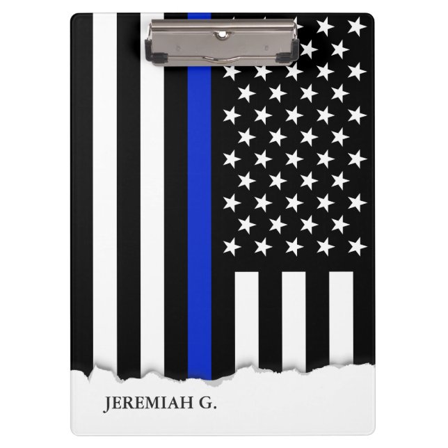 Thin Blue Line American Flag Personalized Clipboard (Front)
