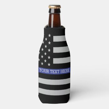 Thin Blue Line - American Flag Personalized Custom Bottle Cooler by American_Police at Zazzle
