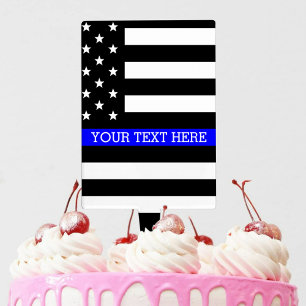 Thin Blue Line - American Flag Personalized Custom Cake Topper
