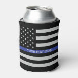 Thin Blue Line - American Flag Personalized Custom Can Cooler at Zazzle