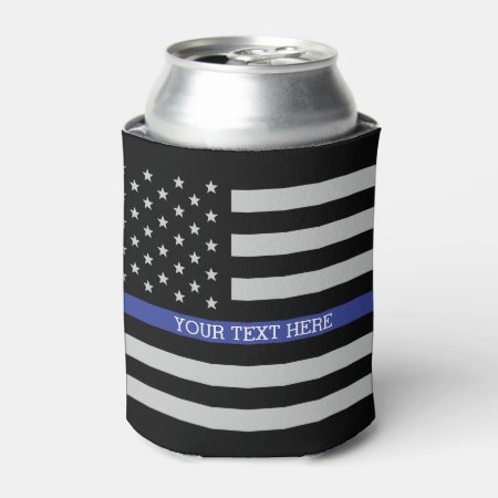 Thin Blue Line - American Flag Personalized Custom Can Cooler