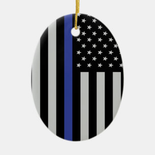 Thin Blue Line - American Flag Personalized Custom Ceramic Ornament