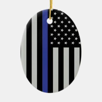 Thin Blue Line - American Flag Personalized Custom Ceramic Ornament by American_Police at Zazzle