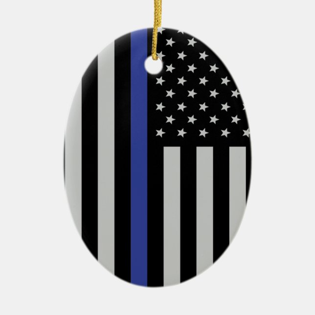 Thin Blue Line - American Flag Personalized Custom Ceramic Ornament (Front)