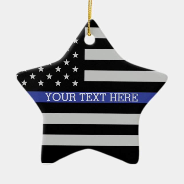 Thin Blue Line - American Flag Personalized Custom Ceramic Ornament (Front)