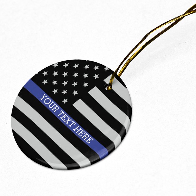 Thin Blue Line - American Flag Personalized Custom Ceramic Ornament (Creator Uploaded)