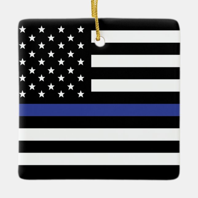 Thin Blue Line - American Flag Personalized Custom Ceramic Ornament (Front)
