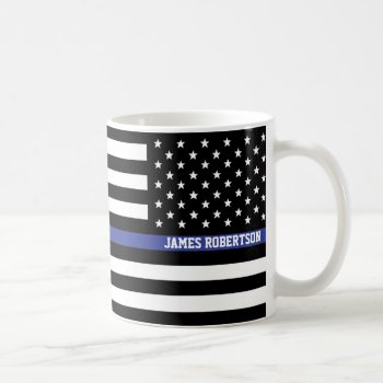 Thin Blue Line - American Flag Personalized Custom Coffee Mug by American_Police at Zazzle