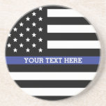Thin Blue Line - American Flag Personalized Custom Drink Coaster at Zazzle