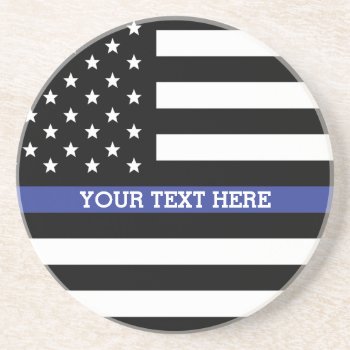 Thin Blue Line - American Flag Personalized Custom Drink Coaster by American_Police at Zazzle