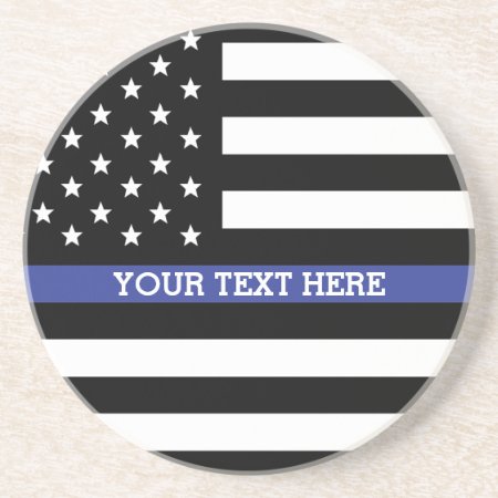 Thin Blue Line - American Flag Personalized Custom Drink Coaster