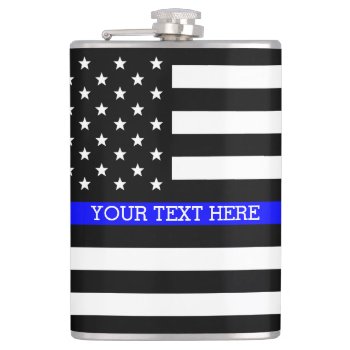 Thin Blue Line - American Flag Personalized Custom Hip Flask by American_Police at Zazzle