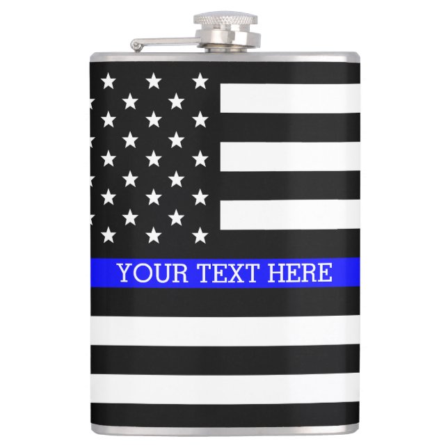Thin Blue Line - American Flag Personalized Custom Hip Flask (Front)