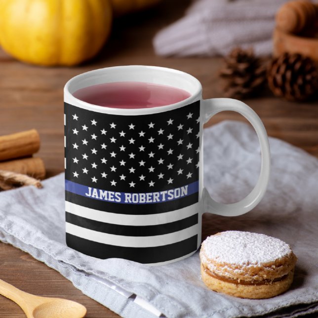 Thin Blue Line - American Flag Personalized Custom Large Coffee Mug (Creator Uploaded)