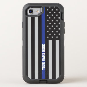 Thin Blue Line - American Flag Personalized Custom OtterBox Defender iPhone SE/8/7 Case