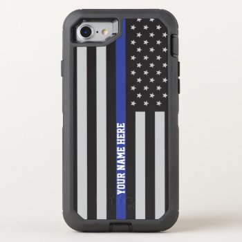 Thin Blue Line - American Flag Personalized Custom Otterbox Defender Iphone Se/8/7 Case by American_Police at Zazzle