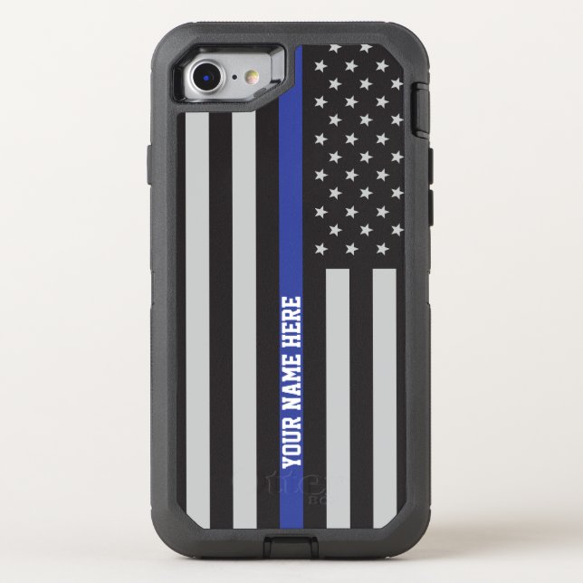 Thin Blue Line - American Flag Personalized Custom Otterbox iPhone Case (Back)