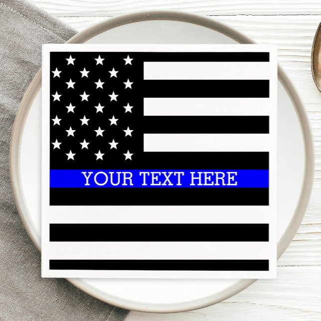 Thin Blue Line - American Flag Personalized Custom Paper Napkins (Creator Uploaded)