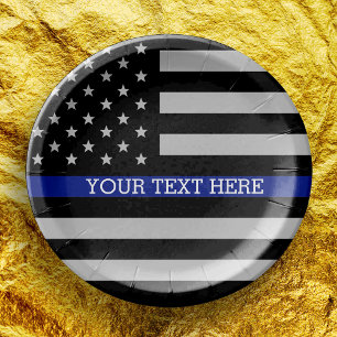Thin Blue Line - American Flag Personalized Custom Paper Plates