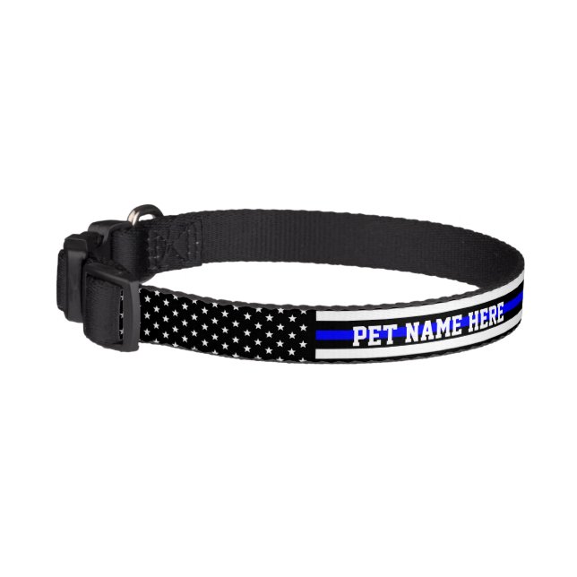 Thin Blue Line - American Flag Personalized Custom Pet Collar (Left)