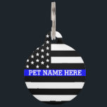 Thin Blue Line - American Flag Personalized Custom Pet Name Tag<br><div class="desc">Thin Blue Line - American Flag Personalized Custom Pet Tag.</div>